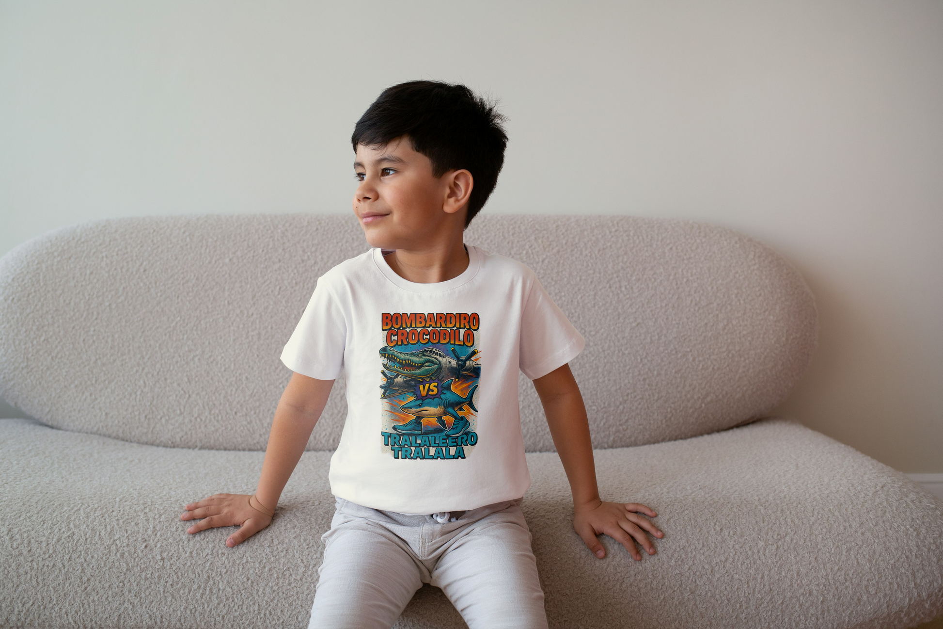 Bombardiro Crocodilo VS Tralalero Tralala Italian Brainrot Kids Tshirt